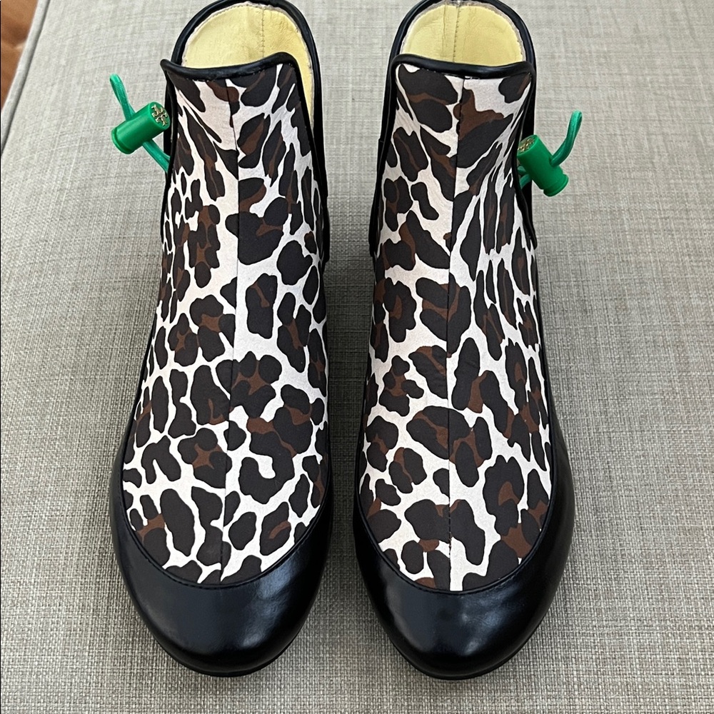 Tory Burch Leopard Print Ankle Boots with Black Accents